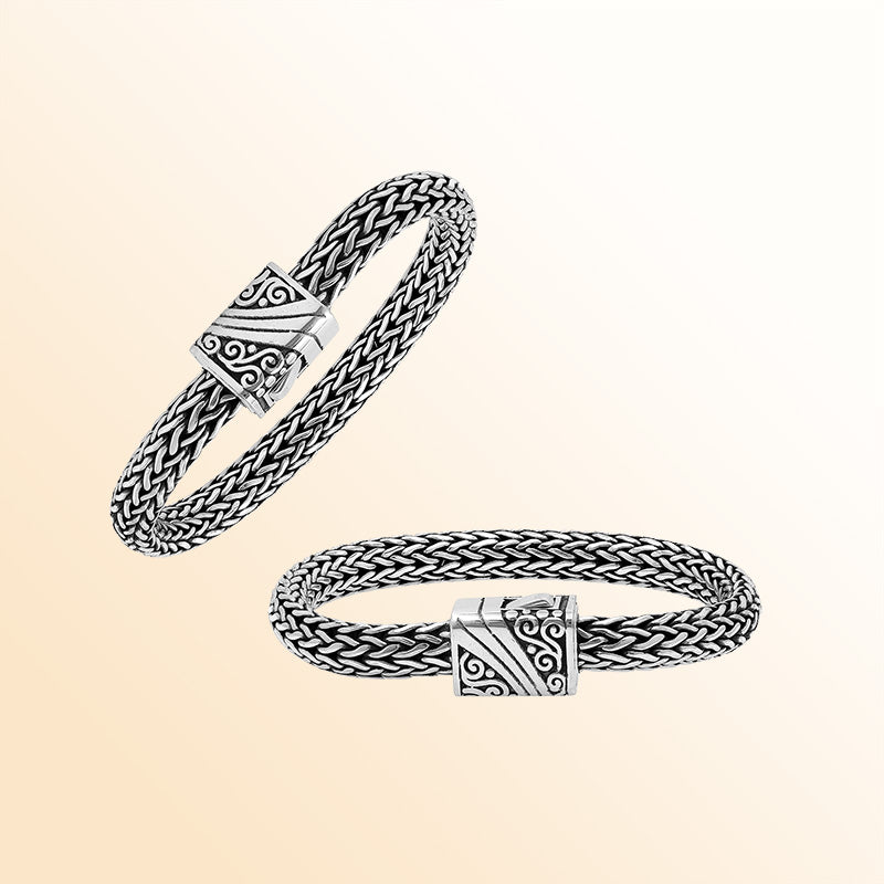 Handcrafted 925 Sterling Silver woven bracelet with Balinese clasp and artisan finish
