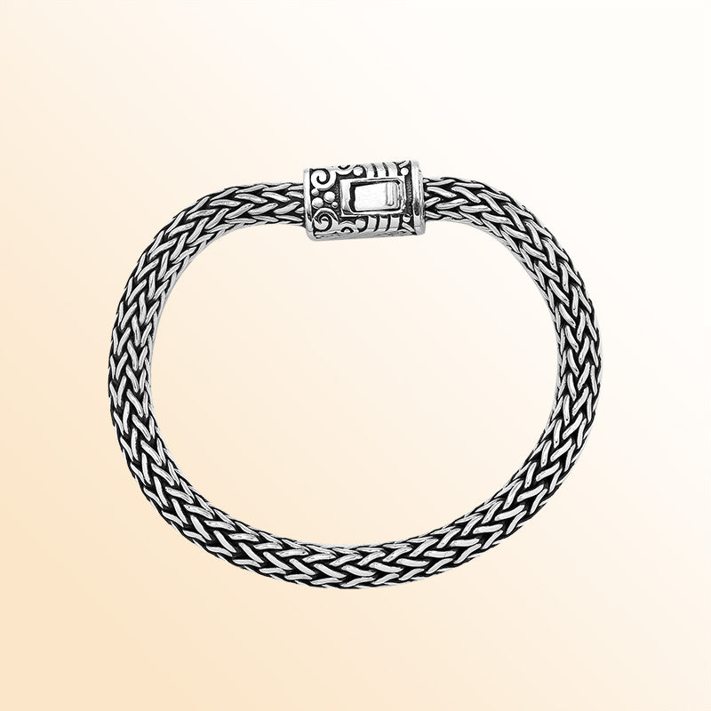 Handcrafted 925 Sterling Silver woven bracelet with Balinese clasp and artisan finish