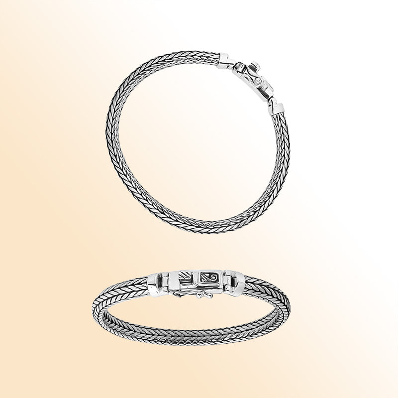 Sterling Silver 5x6MM Handcrafted Bali Woven Bracelet with Decorative Claspb