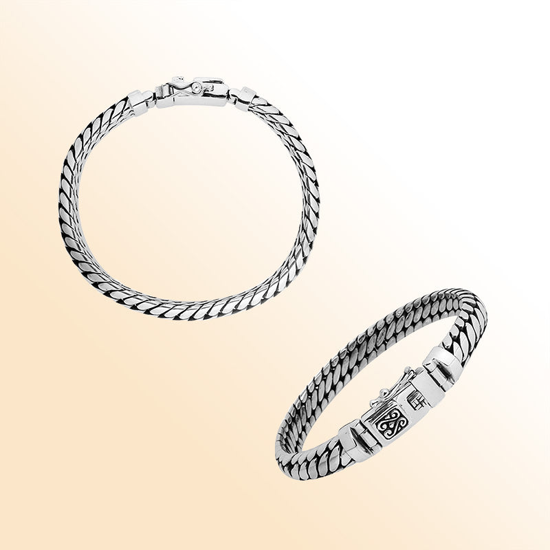 AB-1099-S-7" Sterling Silver Bracelet With Plain Silver Jewelry Bali Designs Inc 