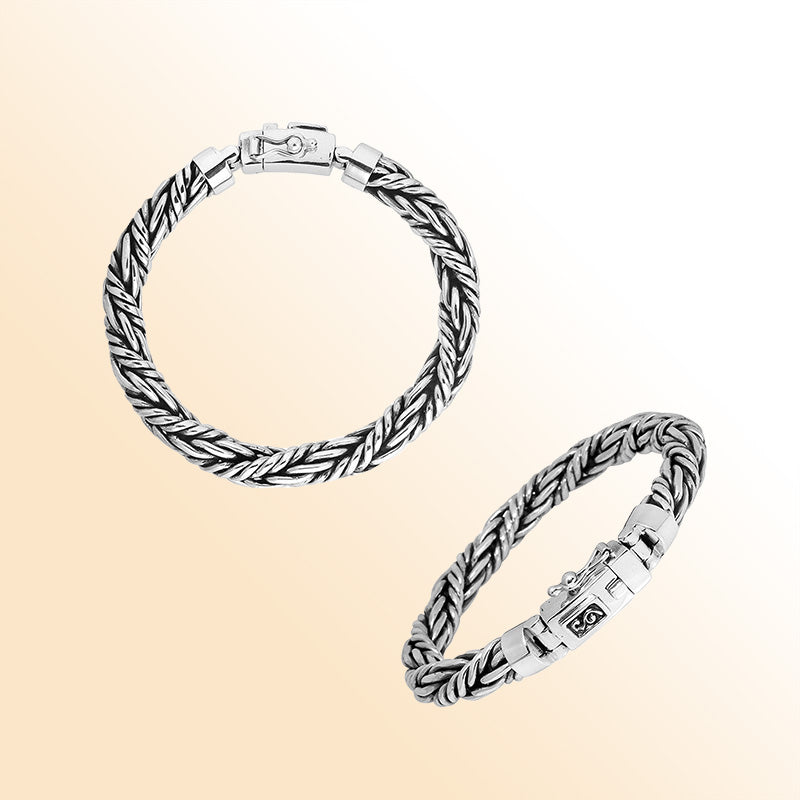 Sterling Silver 7MM Handcrafted Bali Woven Bracelet with Box Clasp