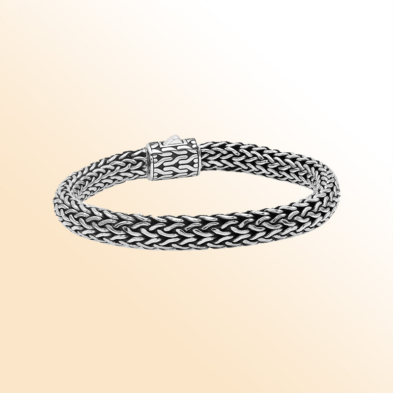 Sterling Silver Bali Bracelet With  Black Cubic Zirconia clasp Unisex Handcrafted Jewelry