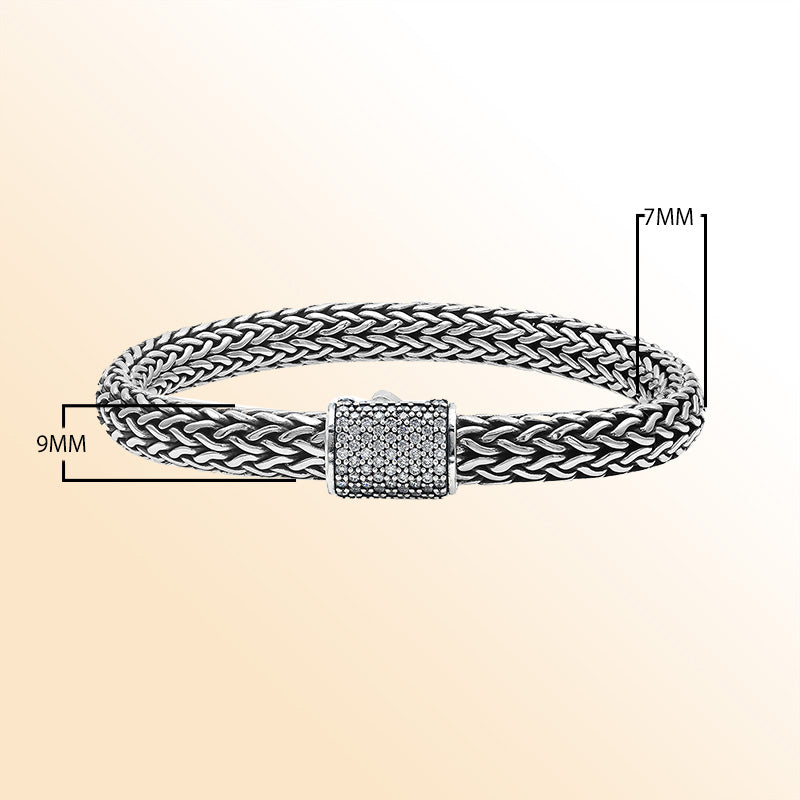 Sterling Silver Bali Bracelet With White Cubic Zirconia | Unisex Handcrafted Jewelry