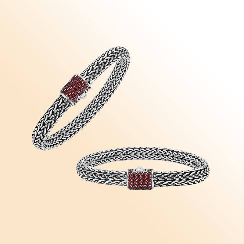 Sterling Silver Handcrafted Bali Bracelet With Garnet Quartz