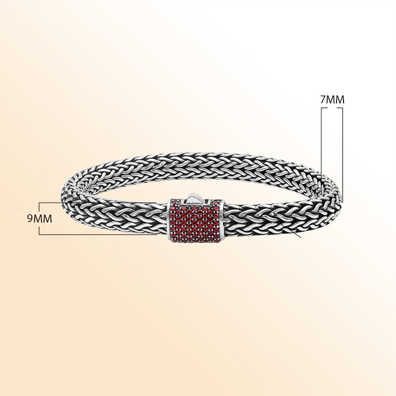 Sterling Silver Handcrafted Bali Bracelet With Garnet Quartz