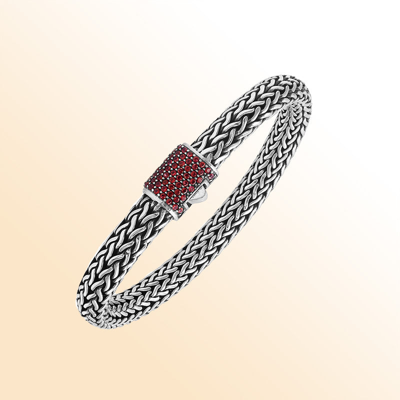 Sterling Silver Handcrafted Bali Bracelet With Garnet Quartz