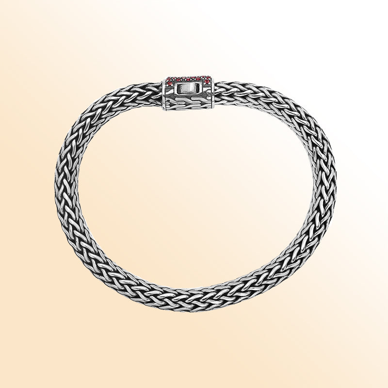 Sterling Silver Handcrafted Bali Bracelet With Garnet Quartz