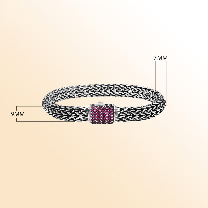 Sterling Silver Bali Bracelet With Ruby Quartz | Unisex Handcrafted Jewelry