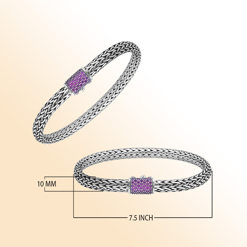 AB-1122-AM-7 Sterling Silver Bracelet With Amethyst Q. Jewelry Bali Designs Inc 
