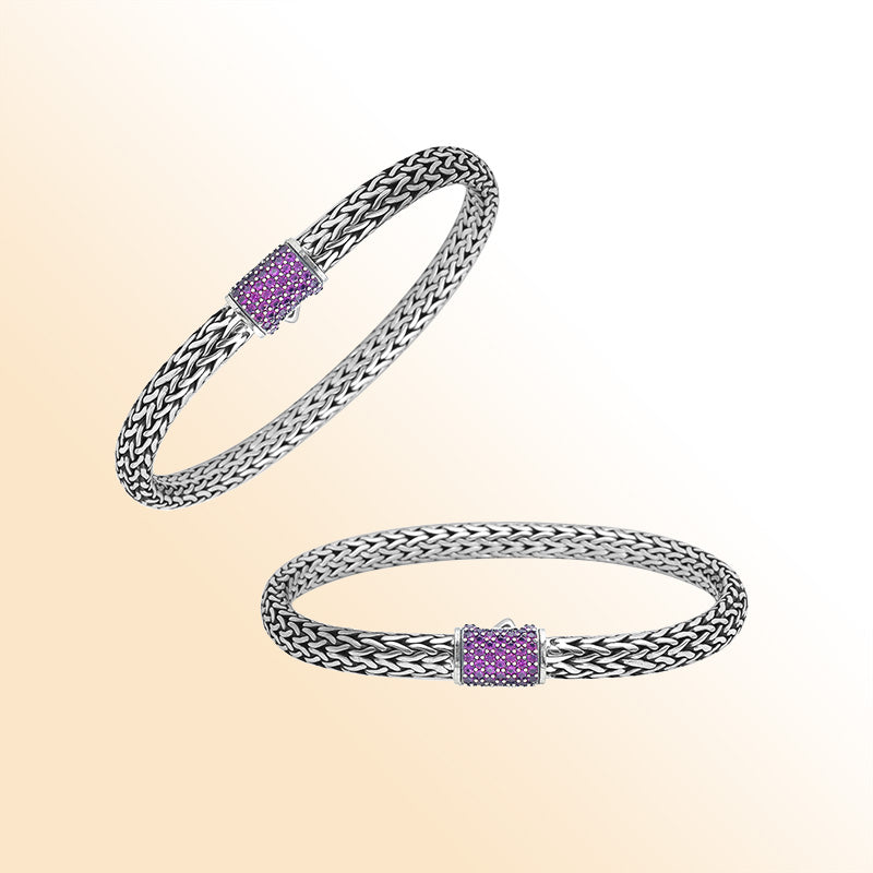 AB-1122-AM-7 Sterling Silver Bracelet With Amethyst Q. Jewelry Bali Designs Inc 