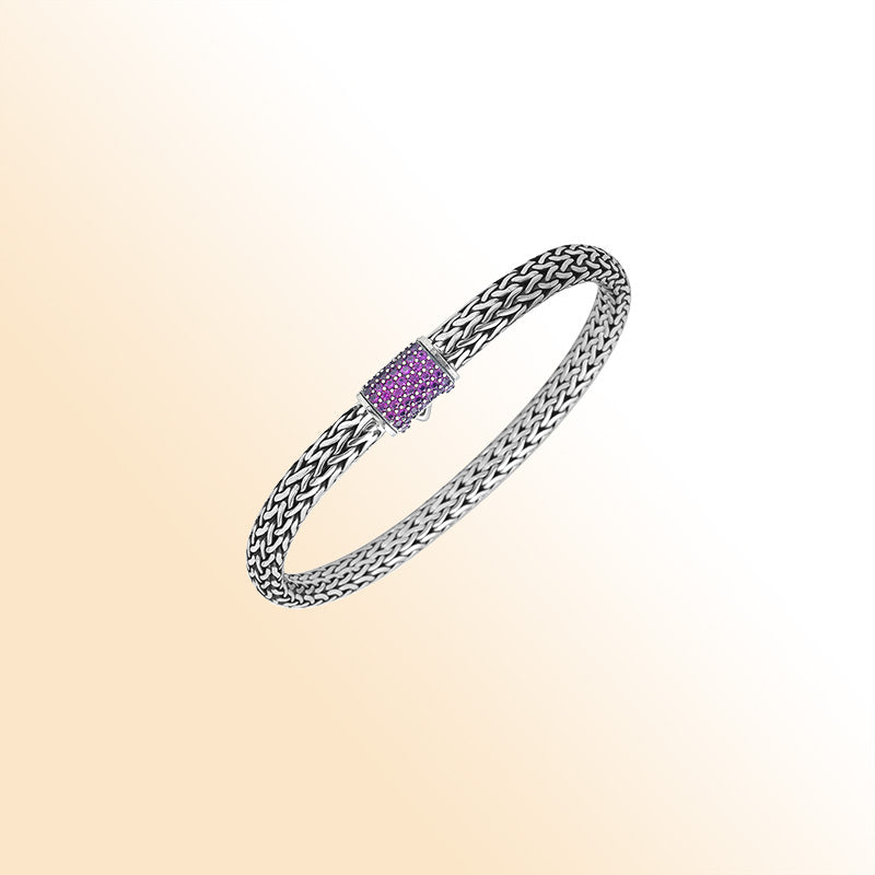 AB-1122-AM-7 Sterling Silver Bracelet With Amethyst Q. Jewelry Bali Designs Inc 
