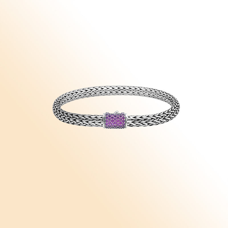 AB-1122-AM-7 Sterling Silver Bracelet With Amethyst Q. Jewelry Bali Designs Inc 