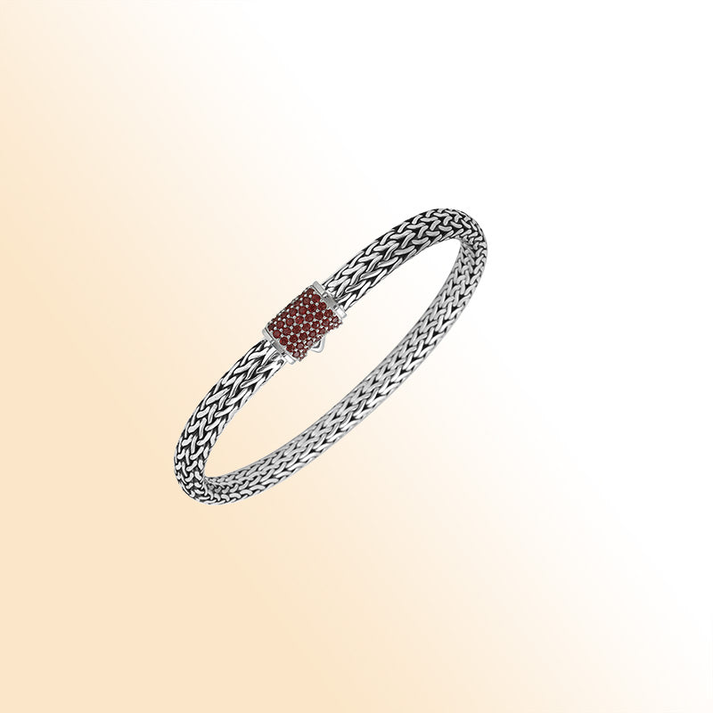 AB-1122-GA-7 Sterling Silver Bracelet With Garnet Q. Jewelry Bali Designs Inc 