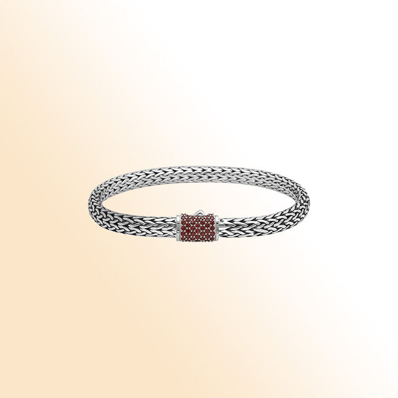 AB-1122-GA-7 Sterling Silver Bracelet With Garnet Q. Jewelry Bali Designs Inc 