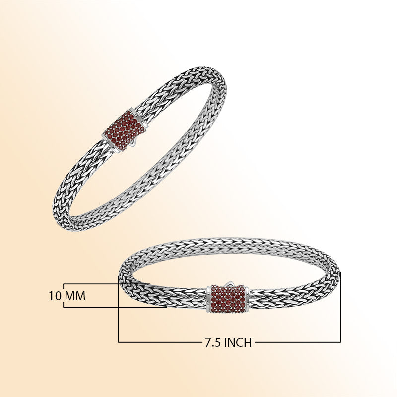 AB-1122-GA-7 Sterling Silver Bracelet With Garnet Q. Jewelry Bali Designs Inc 