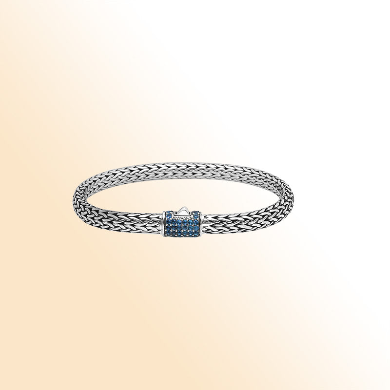 Sapphire Quartz sterling silver braided bracelet with barrel clasp