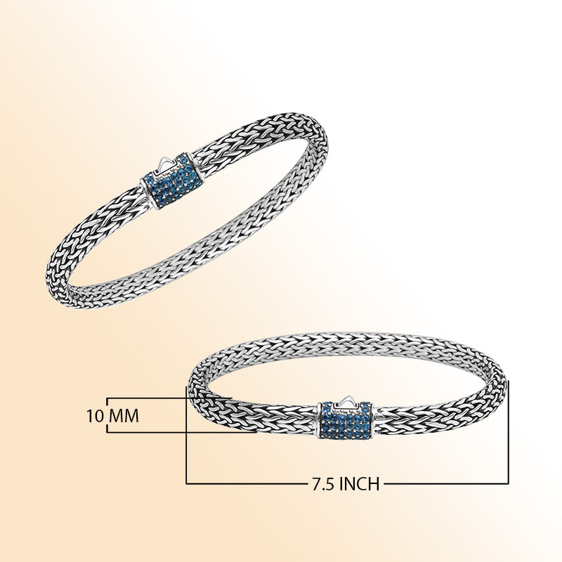 Sapphire Quartz sterling silver braided bracelet with barrel clasp