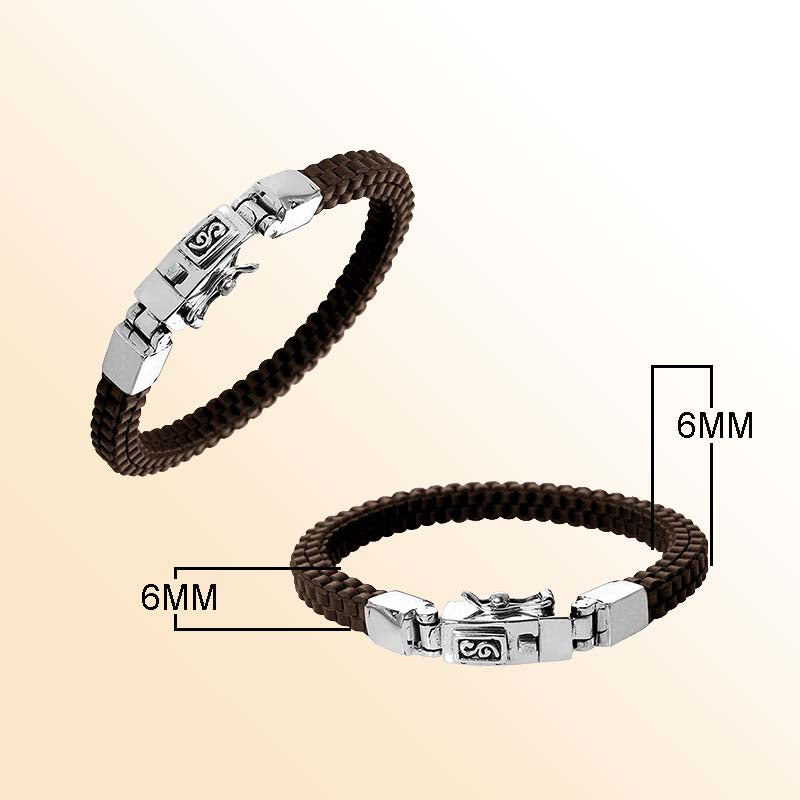Brown Leather sterling silver braided bracelet with box clasp and polished finish