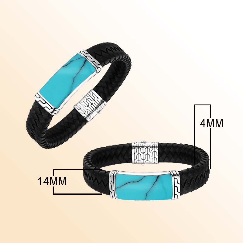 Black Leather Bracelet With Sterling Silver And Turquoise Shell