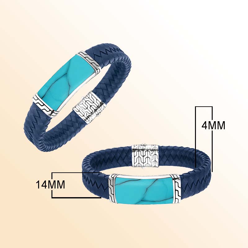 Blue Leather Bracelet With Sterling Silver And Turquoise Shell