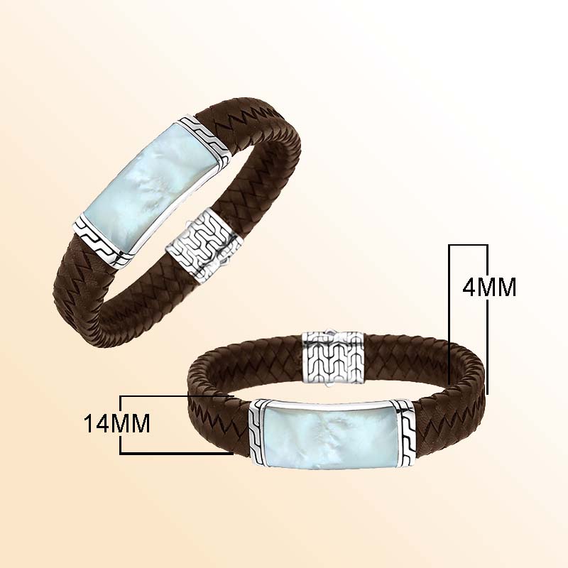 Brown Leather Bracelet With Sterling Silver And Mother Of Pearl