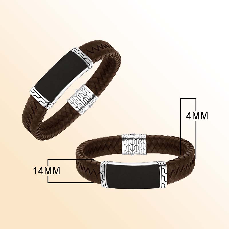 Brown Leather Bracelet With Sterling Silver And Black Shell