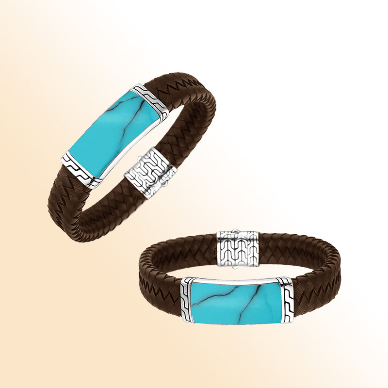 Brown Leather Bracelet With Sterling Silver And Turquoise Shell
