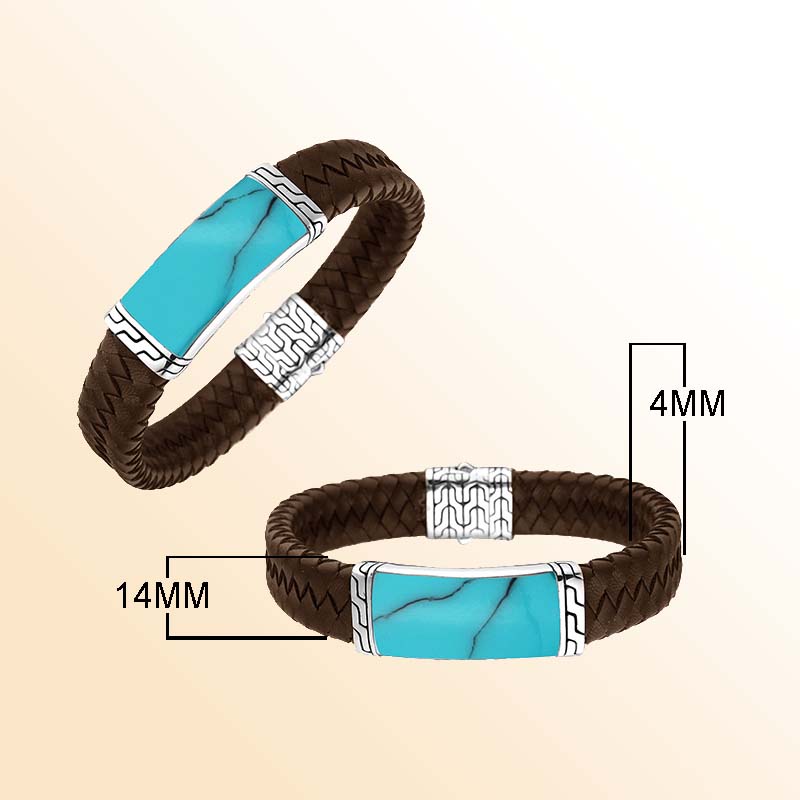 Brown Leather Bracelet With Sterling Silver And Turquoise Shell
