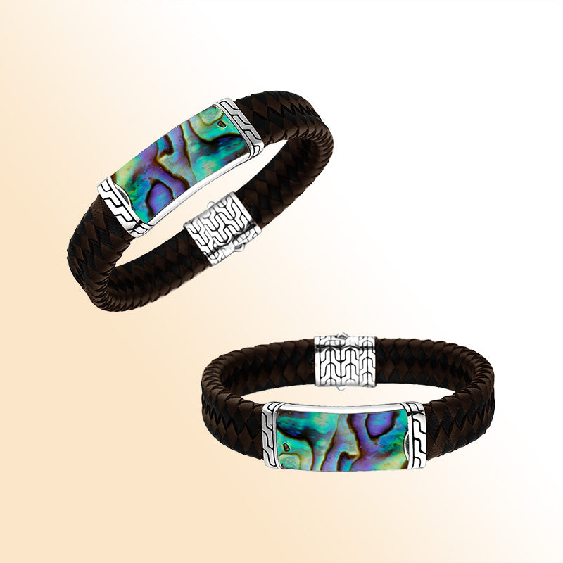 Mix Leather Bracelet With Sterling Silver And Abalone Shell