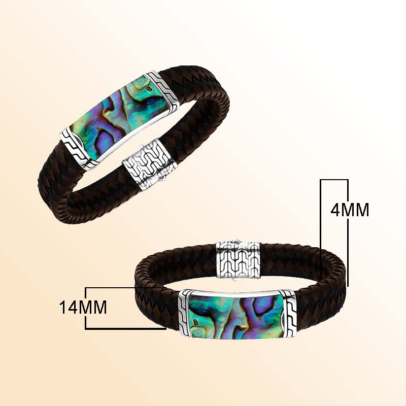 Mix Leather Bracelet With Sterling Silver And Abalone Shell