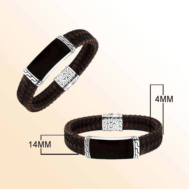 Mix Leather Bracelet With Sterling Silver And Black Shell