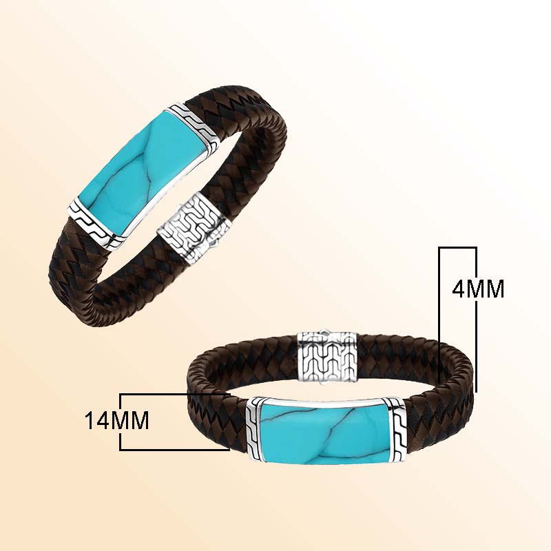 Sterling Silver And Brown Braided Bracelet With Turquoise Center For A Bold And Refined Everyday Statement.