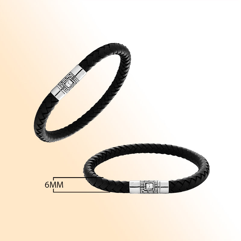 Black Leather Bracelet With Sterling Silver Clasp