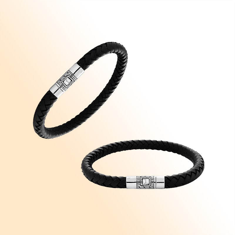 Black Leather Bracelet With Sterling Silver Clasp