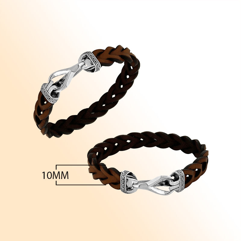 AB-1138-LT-BRW-7" Sterling Silver Bracelet With Brown Leather Jewelry Bali Designs Inc 