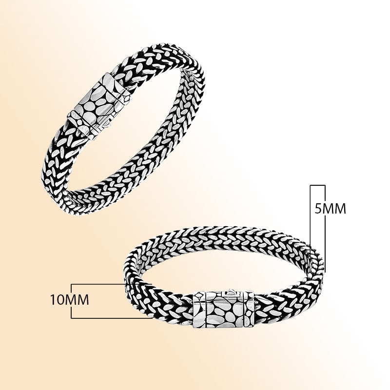 Handcrafted sterling silver bracelet with 5x10 mm braided chain and push clasp made in Bali.