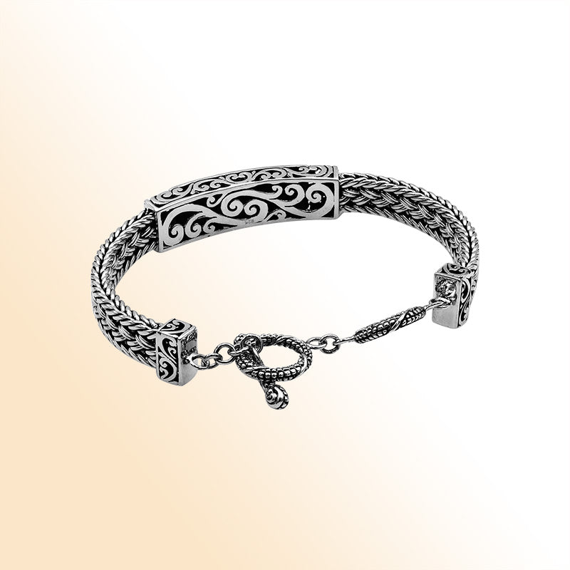 Handcrafted sterling silver bracelet with Abalone Shell and toggle lock made in Bali.