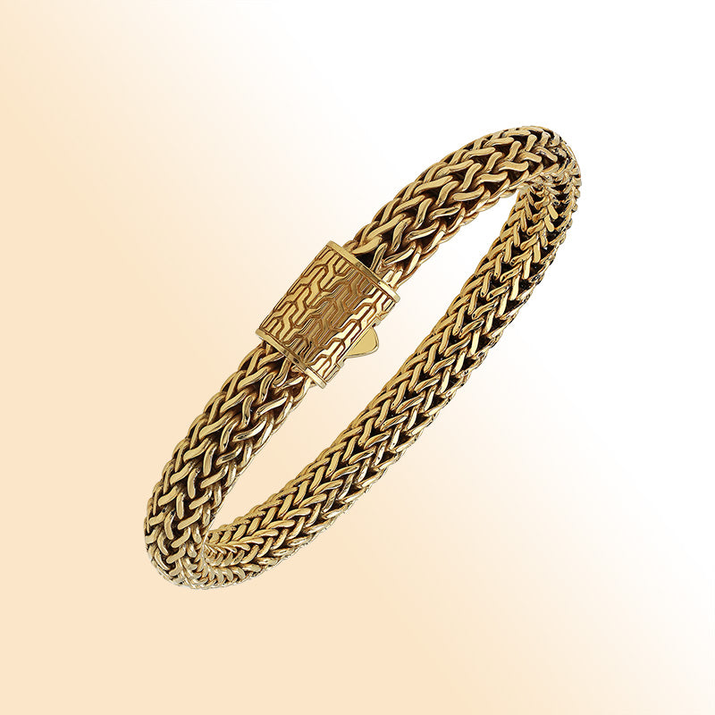 Braided 18K Solid Gold Bracelet With Push Lock