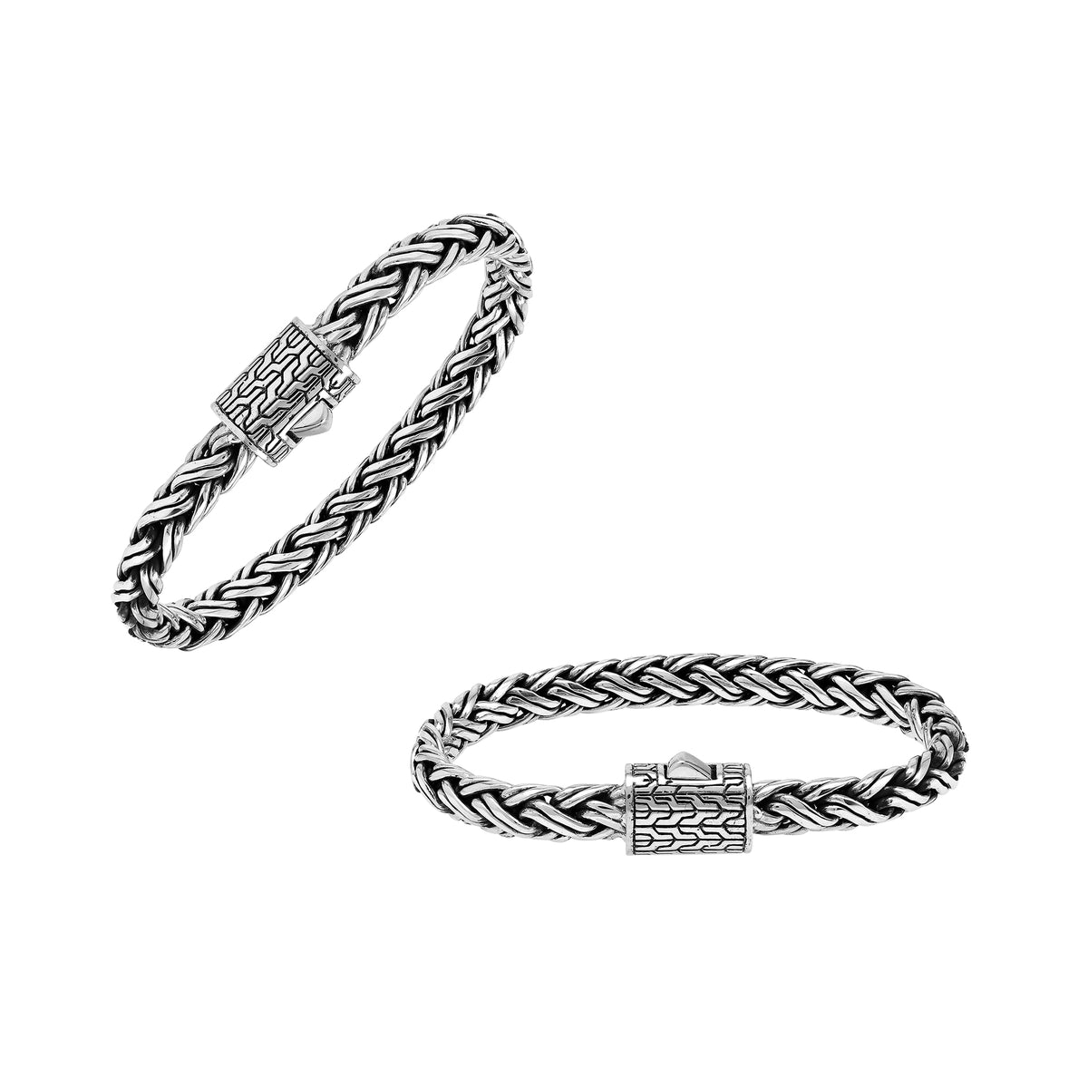 Sterling silver handwoven Bali bracelet with braided chain and secure designer clasp – unisex artisan jewelry for men and women.