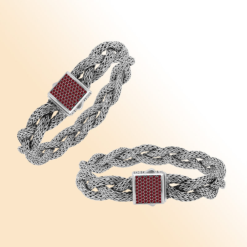 Sterling Silver Twisted Bracelet With Garnet Quartz Square Clasp