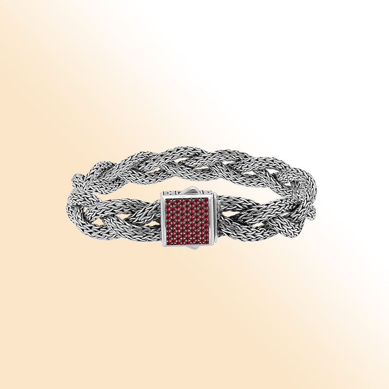 Sterling Silver Twisted Bracelet With Garnet Quartz Square Clasp