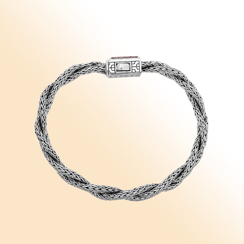 Sterling Silver Twisted Bracelet With Garnet Quartz Square Clasp