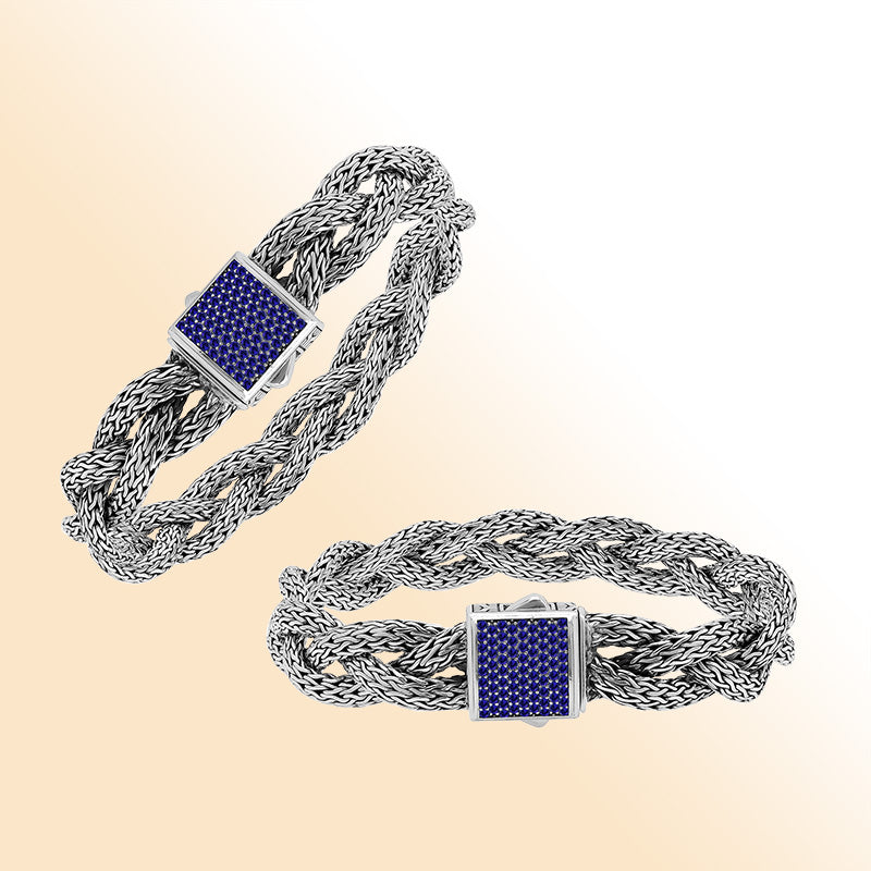 Sterling Silver Twisted Bracelet With Sapphire Quartz Square Clasp