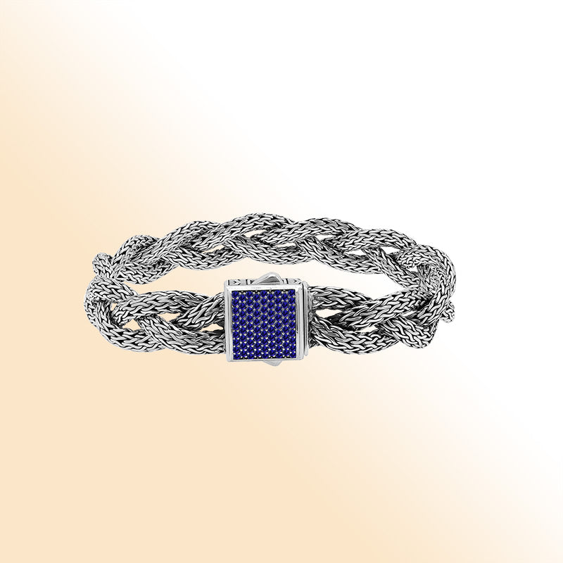 Sterling Silver Twisted Bracelet With Sapphire Quartz Square Clasp