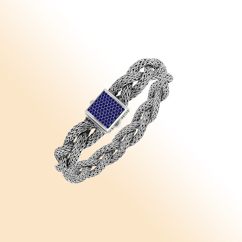 Sterling Silver Twisted Bracelet With Sapphire Quartz Square Clasp