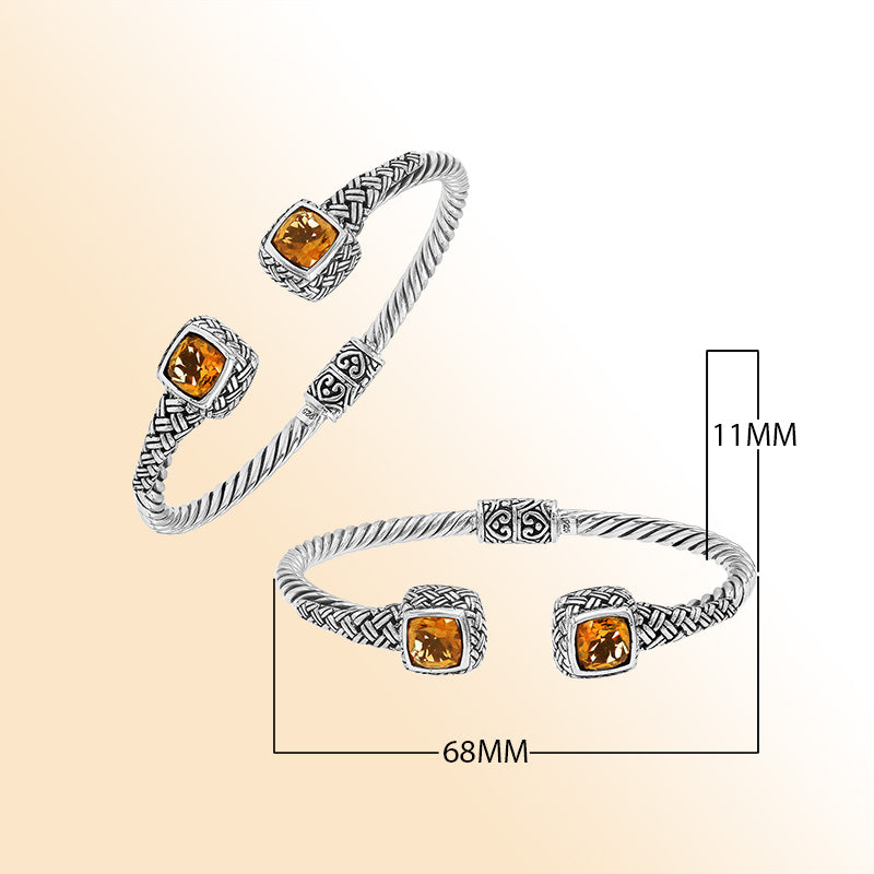 Elegant sterling silver braided bangle with citrine quartz accents and intricate Balinese pattern