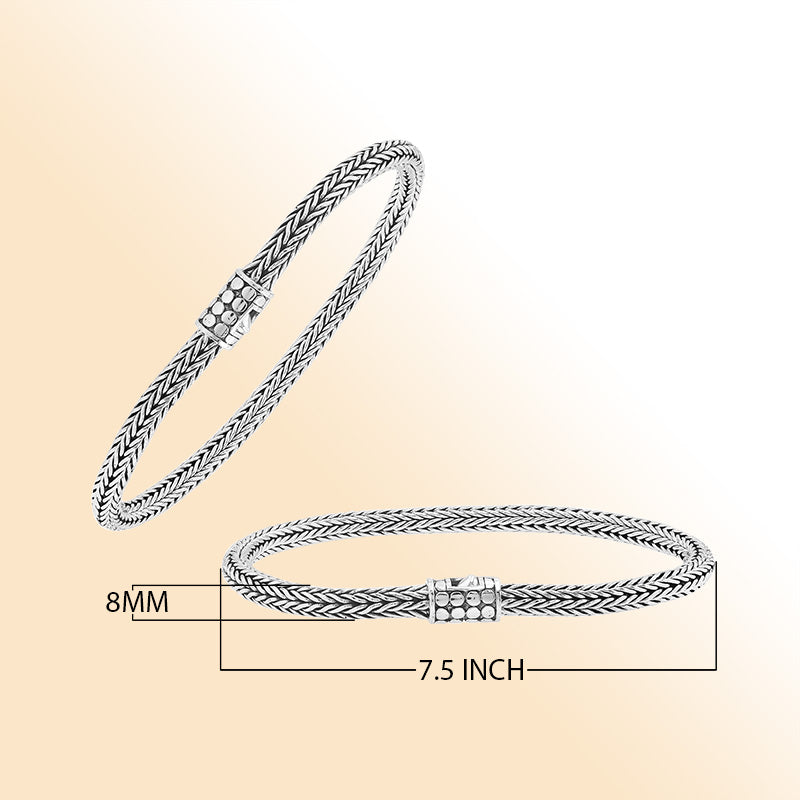 Elegant sterling silver wheat chain bracelet with dotted Balinese clasp and polished finish