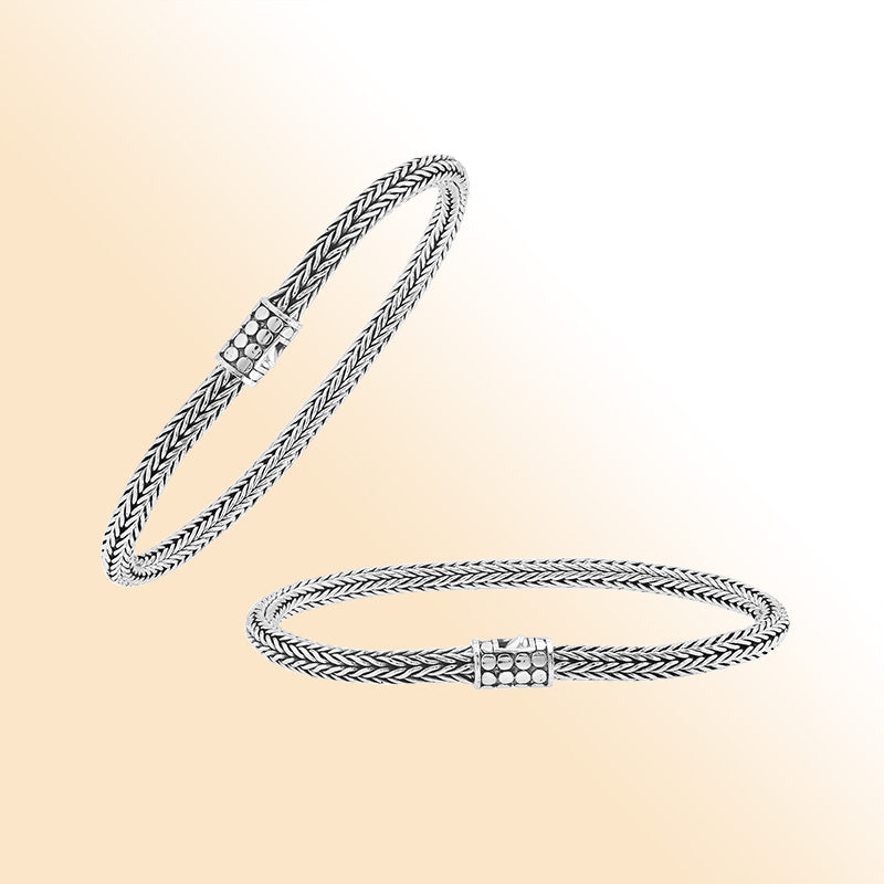 Elegant sterling silver wheat chain bracelet with dotted Balinese clasp and polished finish