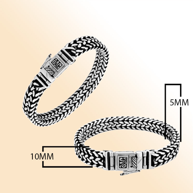 Elegant sterling silver foxtail bracelet with Balinese clasp and oxidized polished finish