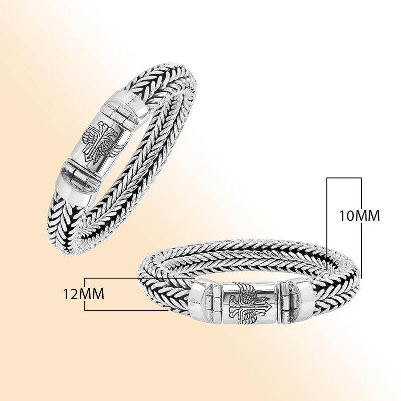 Sterling silver wheat chain bracelet with eagle design push clasp handcrafted in Bali